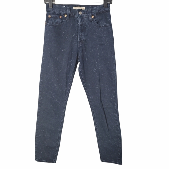 Levi's Dark Wash Paint Bleach Splatter High Waisted Wedgie Skinny Jeans - Picture 1 of 14